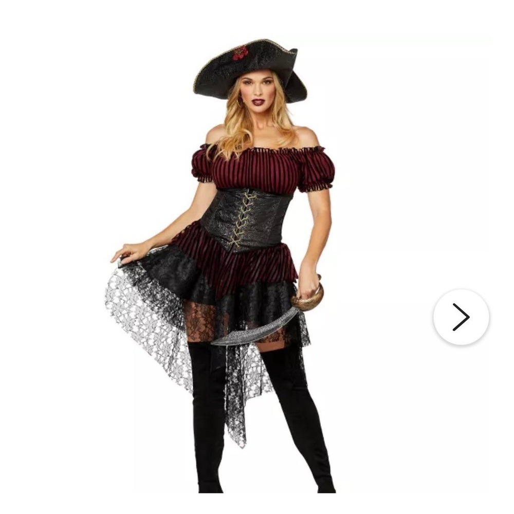Spirit Halloween Lady Of The Seas Costume Adult Med  New Dress Hat Waist Cincher